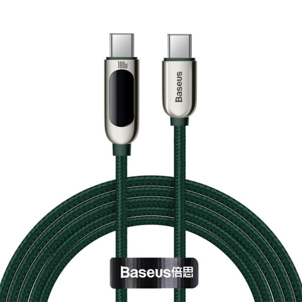 BASEUS Display Fast Charging Data Cable Type-C to Type-C 100W 2m – Green CATSK-C06